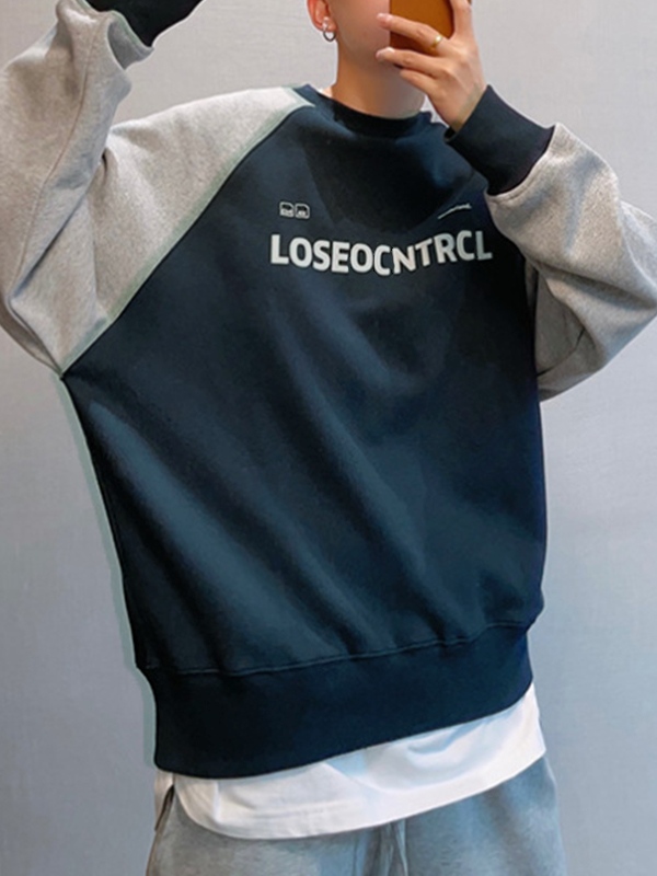 Men’s Raglan Letter Print Pull Over Swetshirt