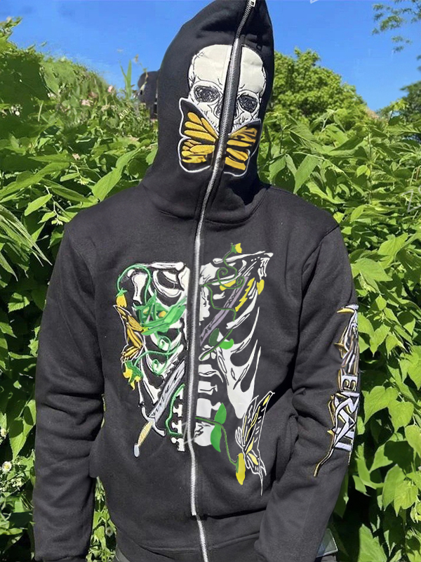 Men’s Skull Skeleton Print Oversized Hoodie