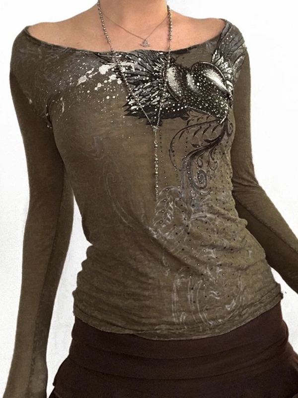 Splash Ink Rhinestone Print Long Sleeve Tee