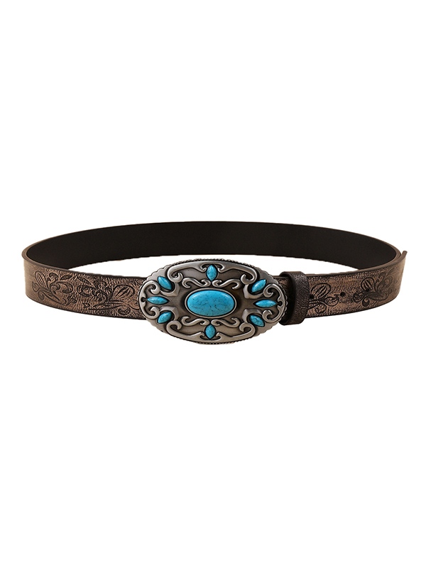 Tribal Engraved Blue Gem Decor Buckle Belt