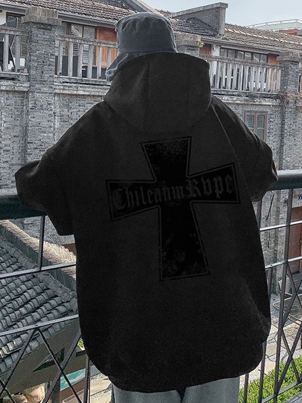 Men’s Suede Cross Print Oversized Hoodie