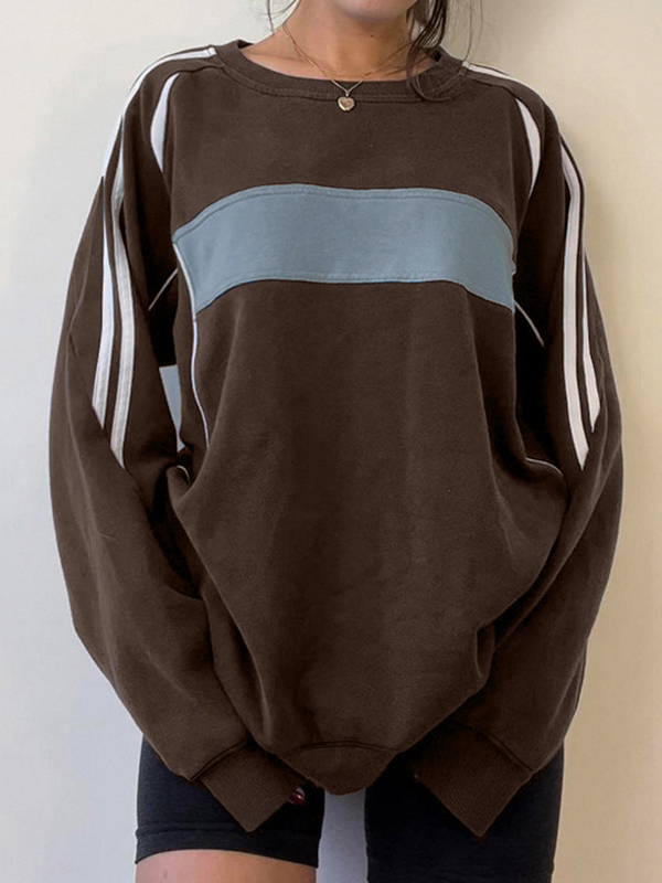 Preppy Contrast Color Splice Sweatshirt