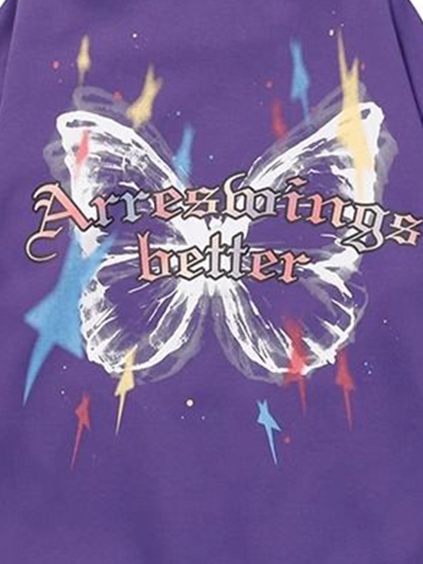Men’s Street Colorful Star Butterfly Print Oversized Hoodie