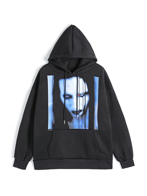 Men’s Rock Character Print Oversized Hoodie