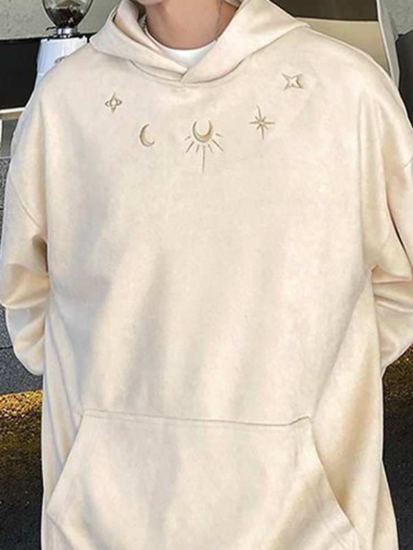 Men’s Suede Moon Star Embroidery Oversized Hoodie
