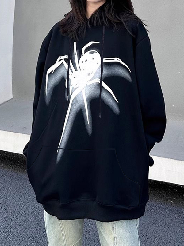 Street Spider Print Oversized Hoodie