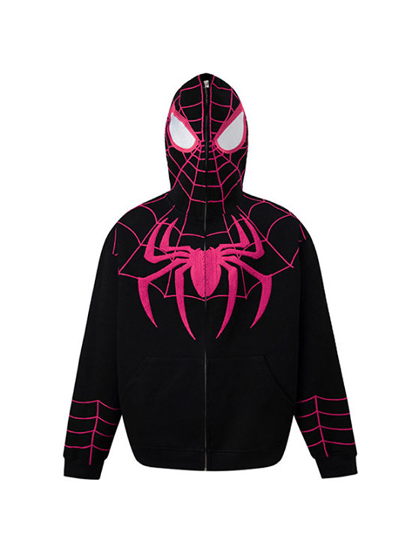 Street Spider Print Full Zip Oversized Hoodie