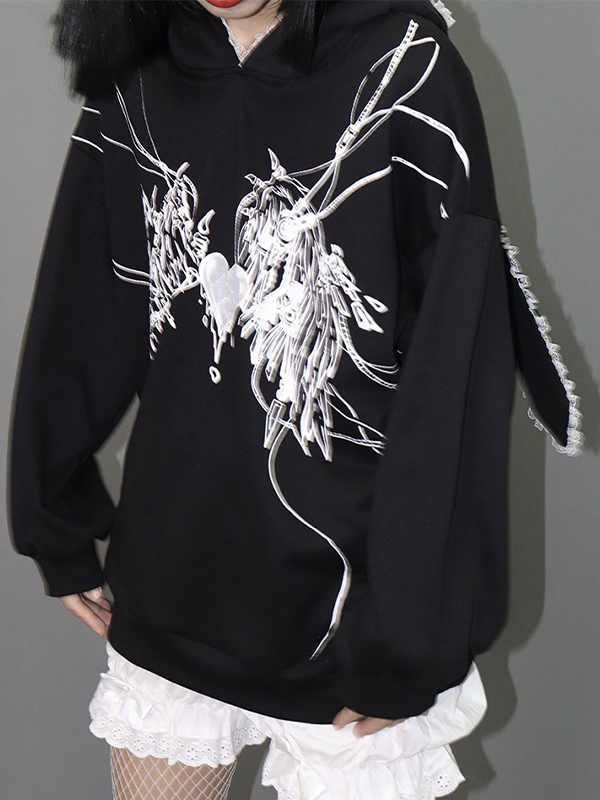 Anime Print Rabbit Ear Styling Oversized Hoodie