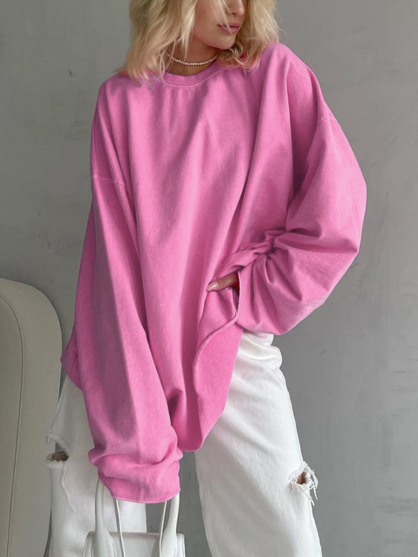 Solid Crew Neck Loose Sweatshirt