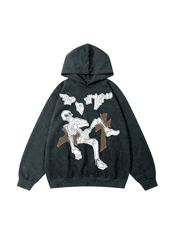 Street Cartoon Skull Print Oversized Hoodie