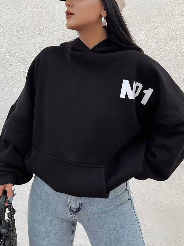 Letter Print Short Oversized Hoodie