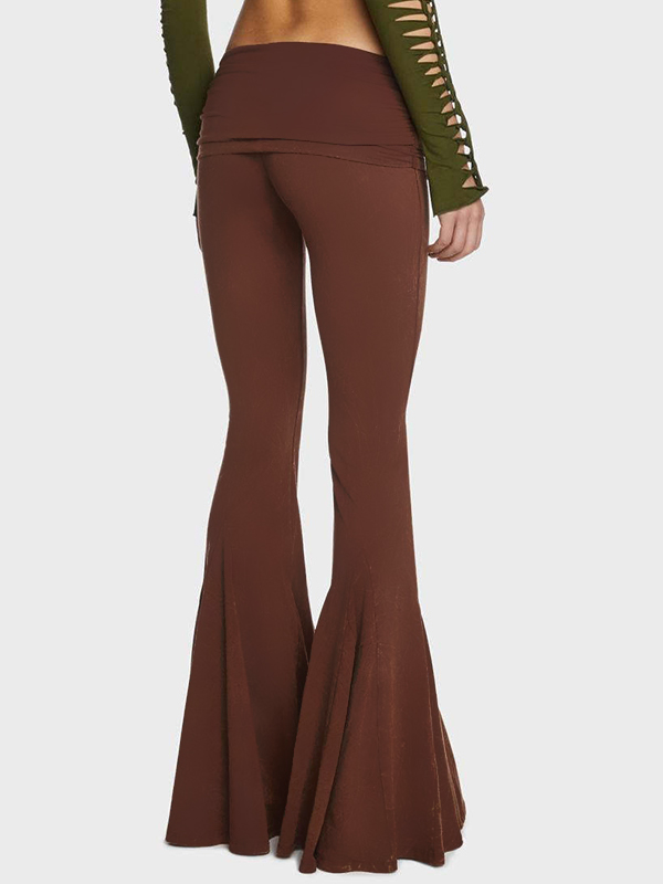 Solid Mid Rise Flare Leg Pants