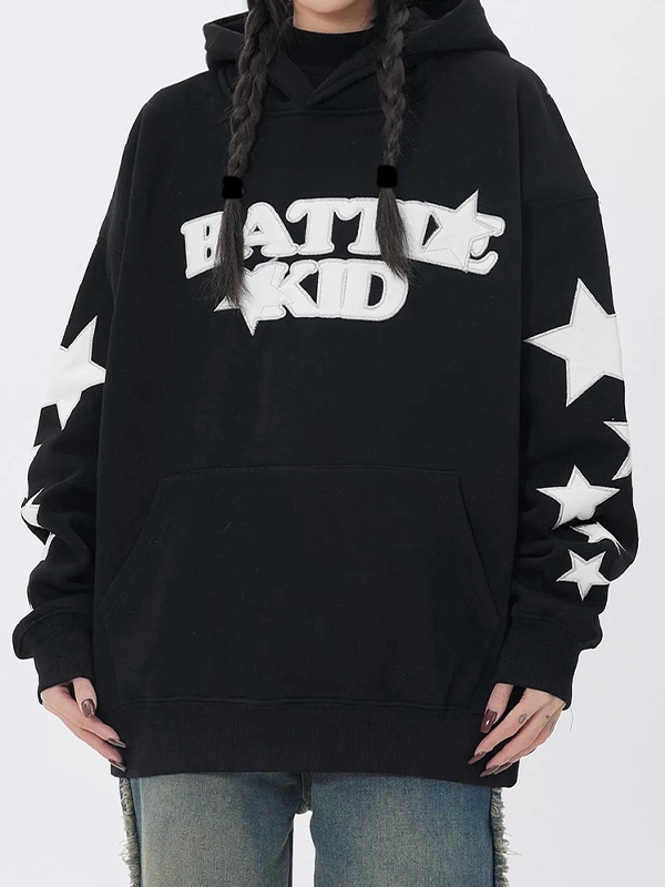 Street Letter Star Print Oversized Hoodie