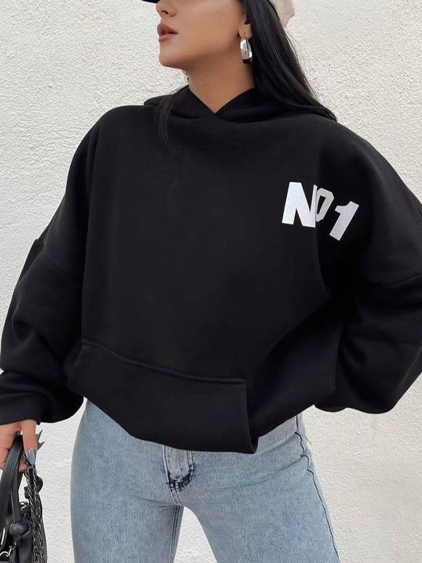 Letter Print Short Oversized Hoodie