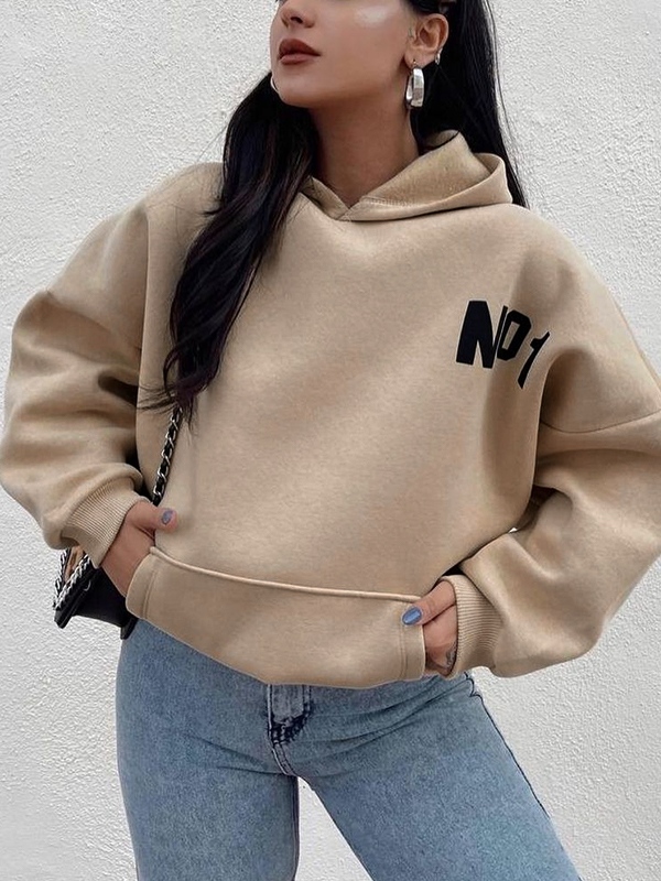 Letter Print Short Oversized Hoodie