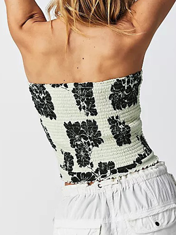 Random Floral Print Peplum Bandeau Top