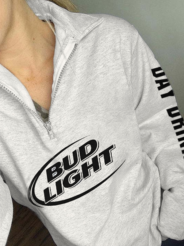 Letter Print Half Zip Sweatshirt