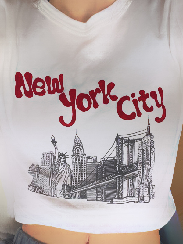 Vintage Print Cropped Short Sleeve Tee