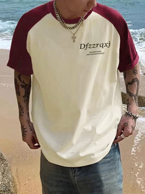Men’s Letter Print Raglan Half Sleeve Short Sleeve Tee