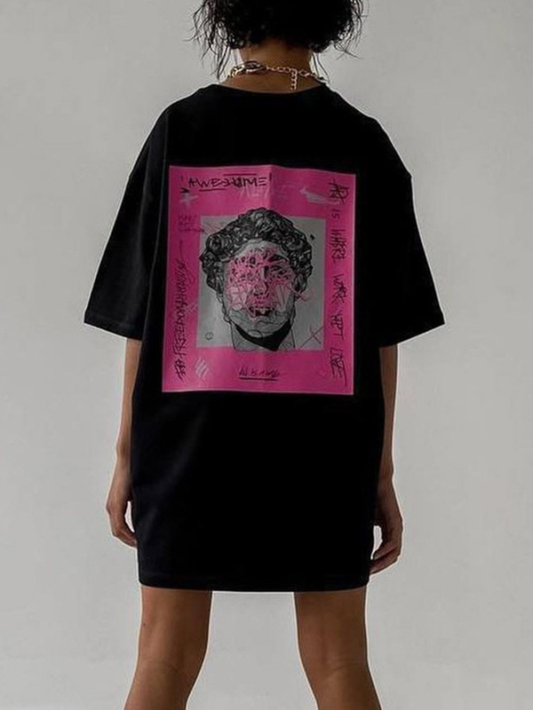 Abstract Print Oversized Short Sleeve Tee