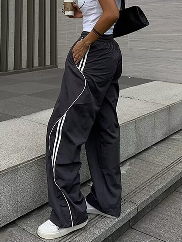 Side Stripes Contrast Color Wide Leg Pants