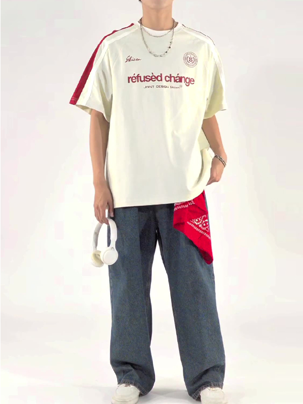 Men’s Raglan Sleeve Lettering Printed Oversized Short Sleeve Tee