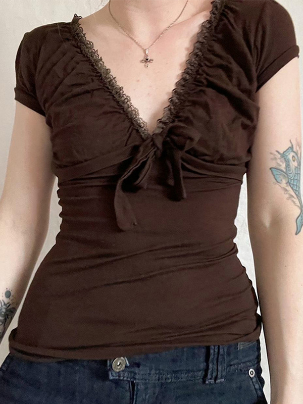 Solid Color V Neck Short Sleeve Tee