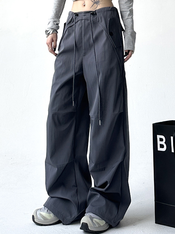 Solid Color Parachute Cargo Pants