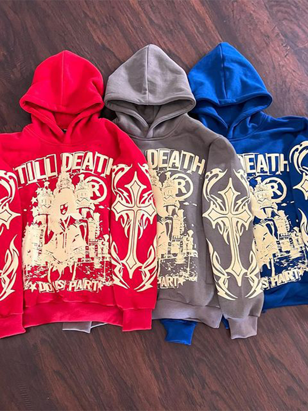 Cross Lettering Oversized Long Sleeve Hoodie