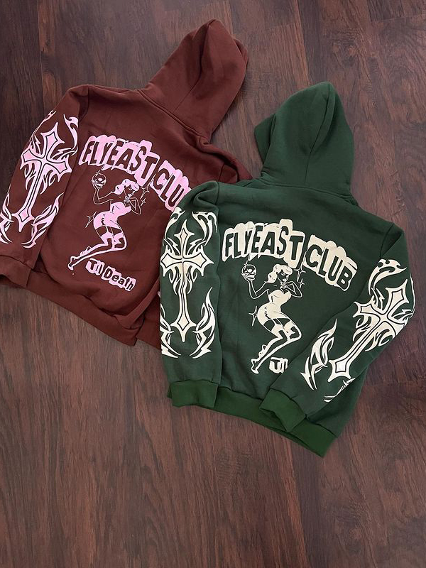 Cross Lettering Oversized Long Sleeve Hoodie