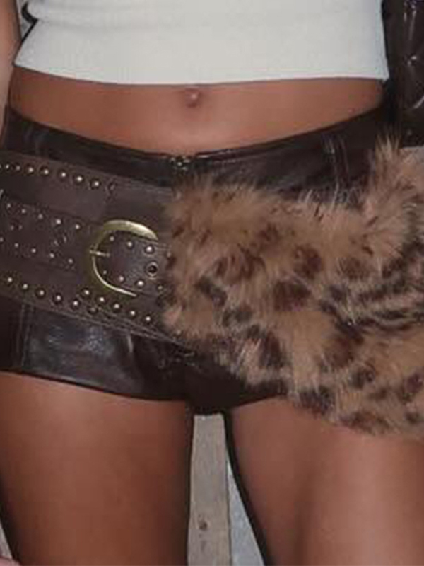 Vintage Leopard Print Fur Rivet Belt