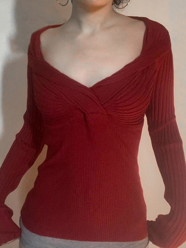 V Neck Low Cut Long Sleeve Tee