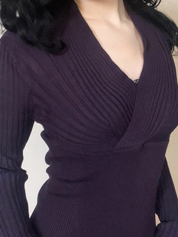 V Neck Low Cut Long Sleeve Tee