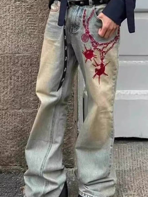 Men’s Chain Print Loose Jeans