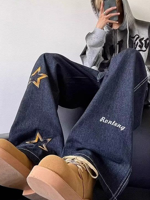 Men’s Star Print Loose Jeans