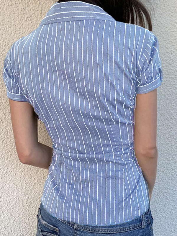 Vintage Striped Short Sleeves Shirts