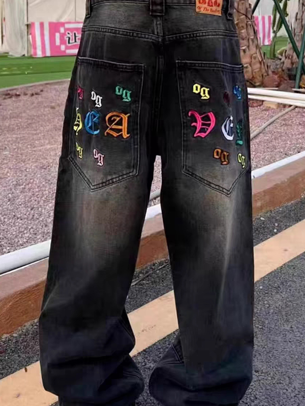 Men’s Street Letter Loose Jeans