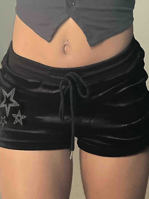 Y2K Hot Diamond Pentagram Velvet Shorts