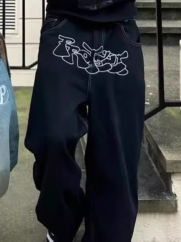Men’s Digital Embroidered Loose Jeans