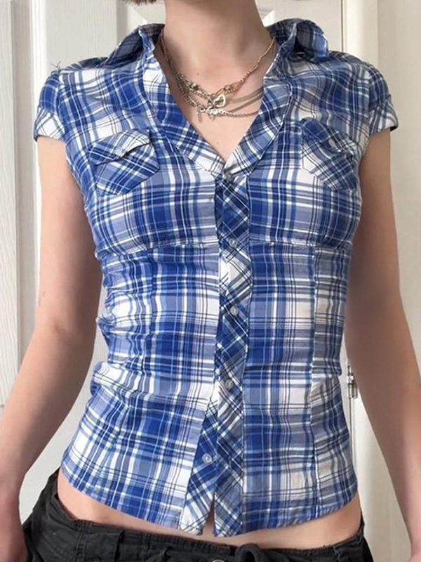 Vintage Plaid Print Short Sleeves Shirts