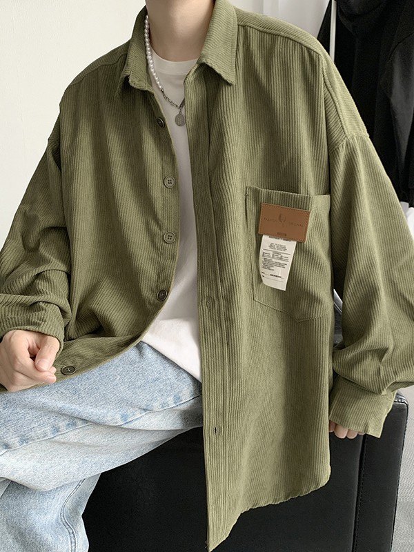 Men’s Patch Detail Corduroy Long Sleeve Shirt