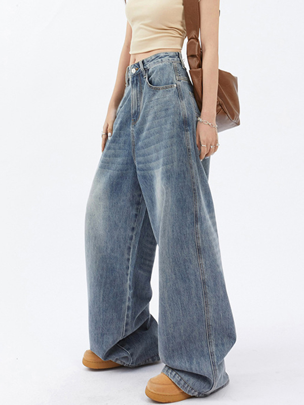Loose wide leg draped baggy jeans