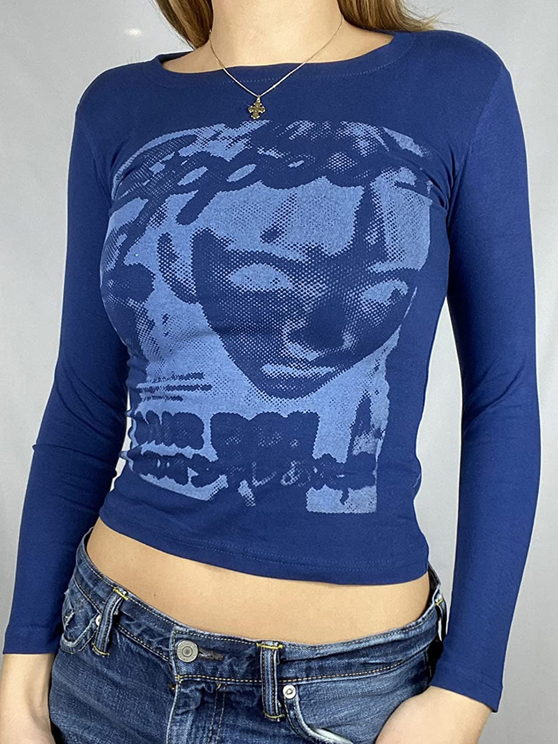 Pixel Face Print Long Sleeve Tee