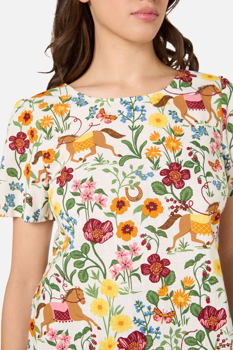 Top de manga corta con estampado de caballos elegantes