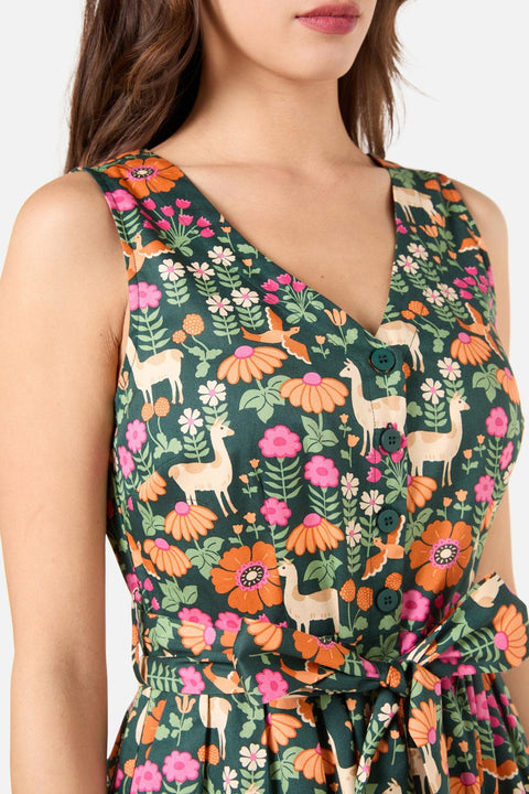 Vestido sin mangas con escote en V de llama