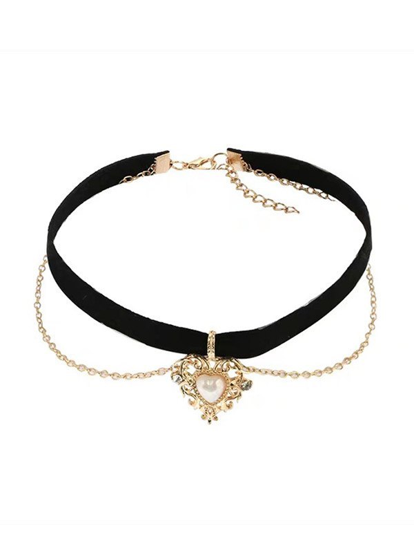 Gothic Heart Chain Velvet Choker Necklace