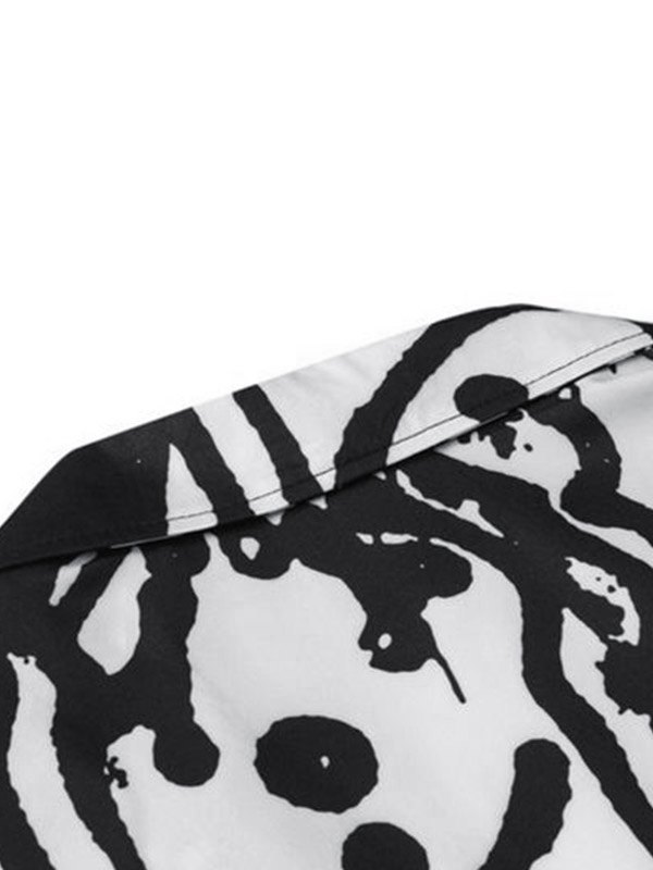 Men’s Cartoon Graffiti Print Button Down Shirt