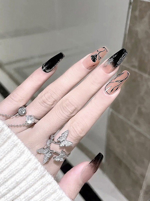 24pcs Shiny Rose Long Press On Nails