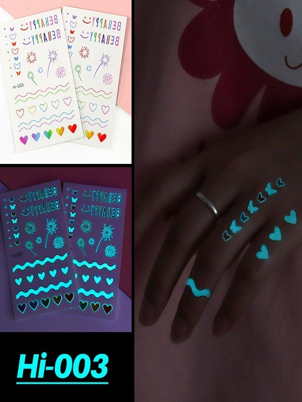 1sheet Rainbow Heart Butterfly Luminous Tattoo Sticker