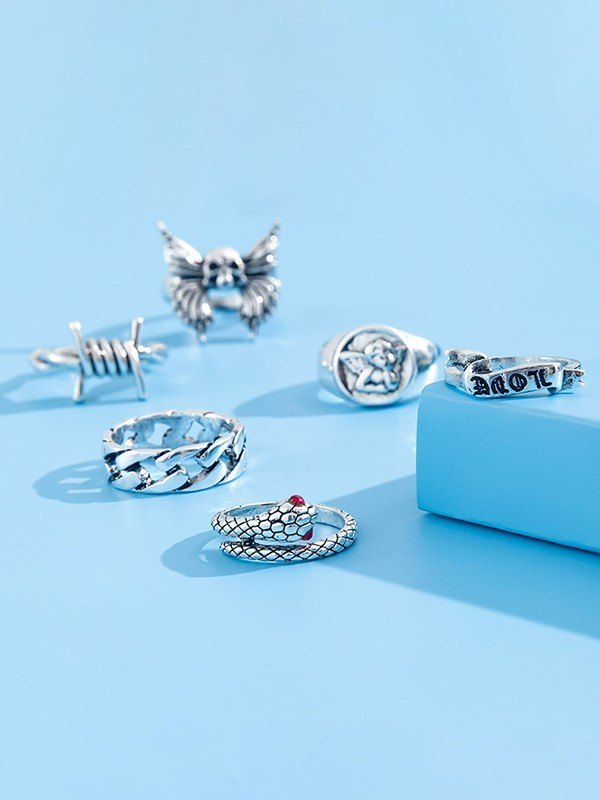 Men’s 6pcs Vintage Punk Ring Set